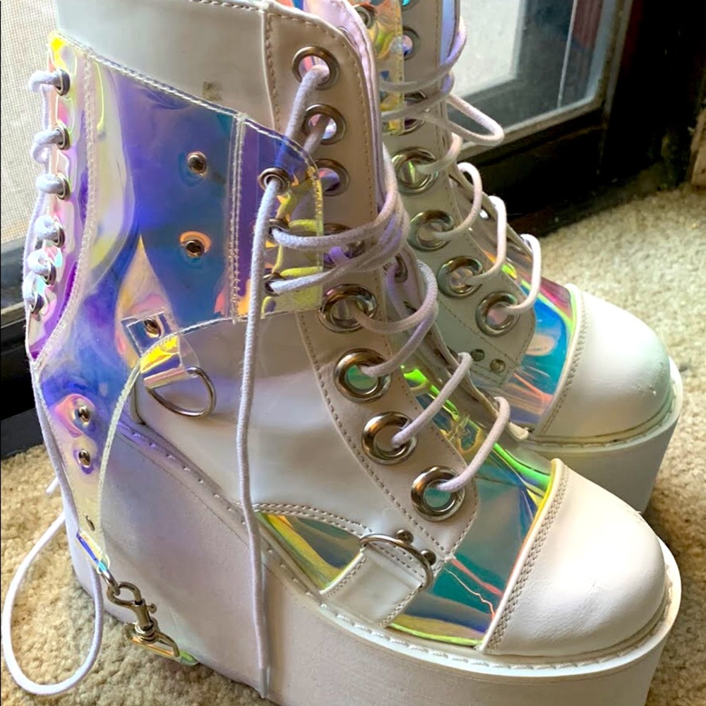 Women’s 8 Platform Demonia Shoes White